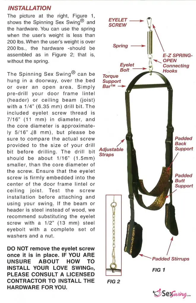 TLC Spinning Love Swing Instruction booklet page 3 Installation instructions