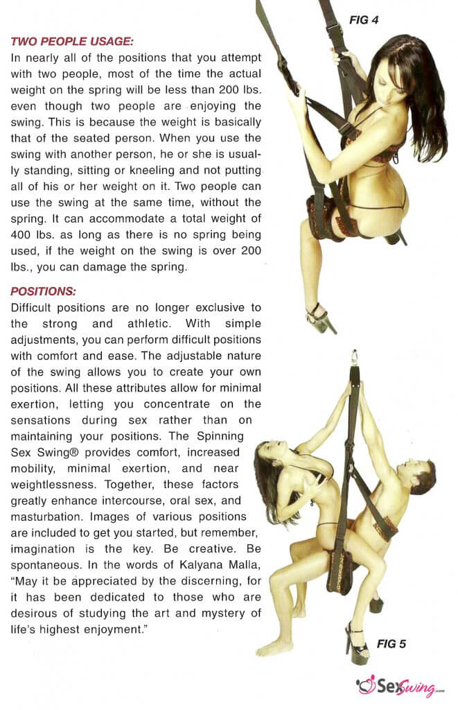 TLC Spinning Love Swing Instruction booklet page 5 Positions