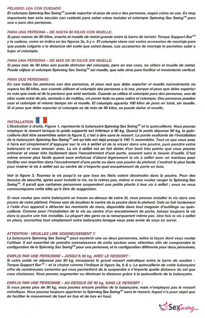 TLC Spinning Love Swing Instruction booklet page 9 - instructions in french