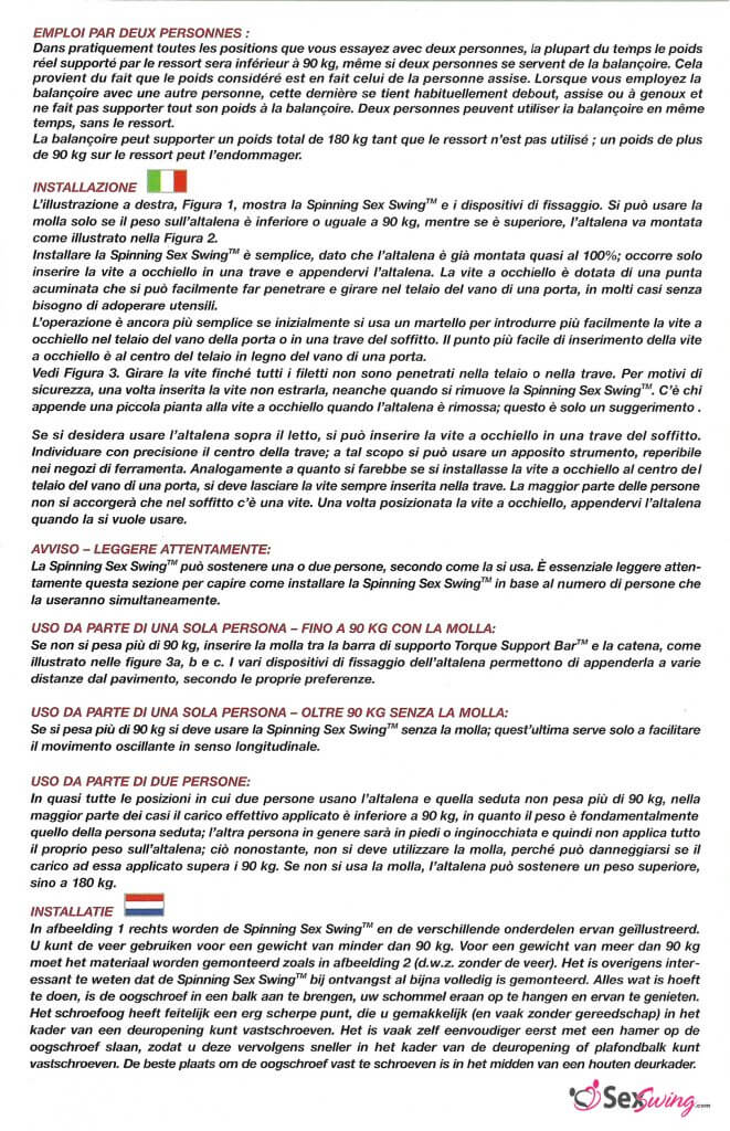 TLC Spinning Love Swing Instruction booklet page 10 - instructions in italian and dutch